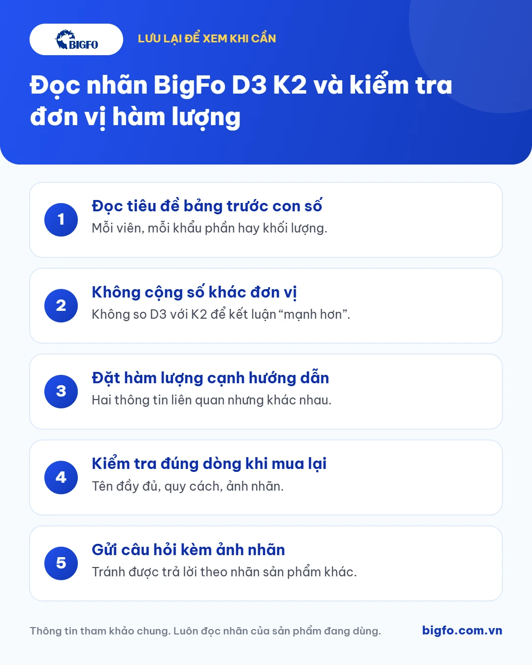 Tóm tắt: Đọc nhãn BigFo D3 K2 và kiểm tra đơn vị hàm lượng