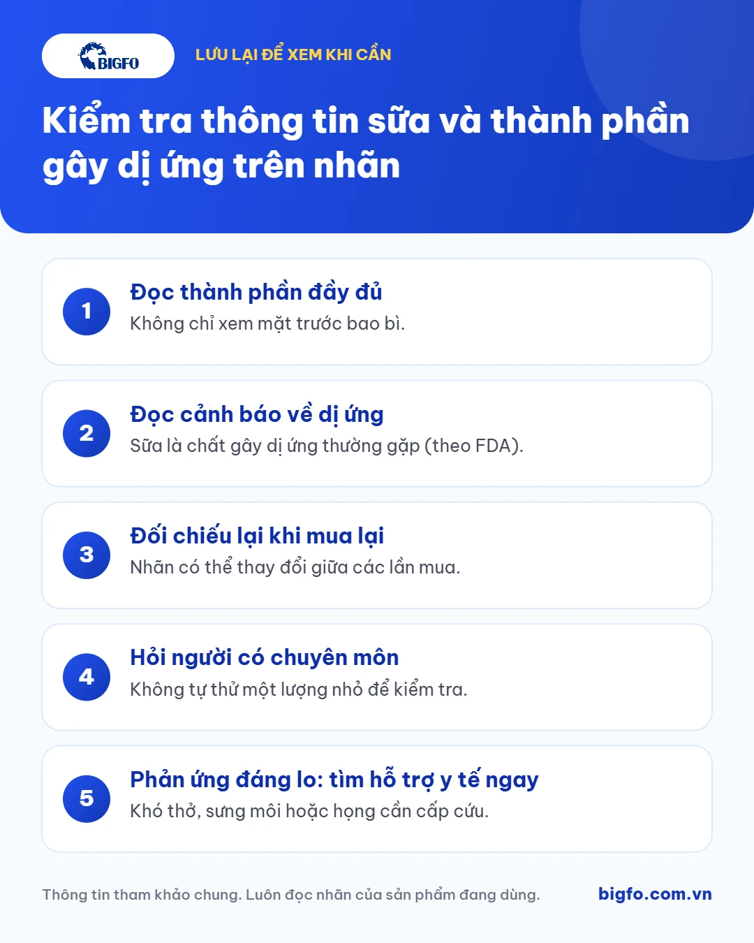 Tóm tắt: Kiểm tra thông tin sữa và thành phần gây dị ứng trên nhãn