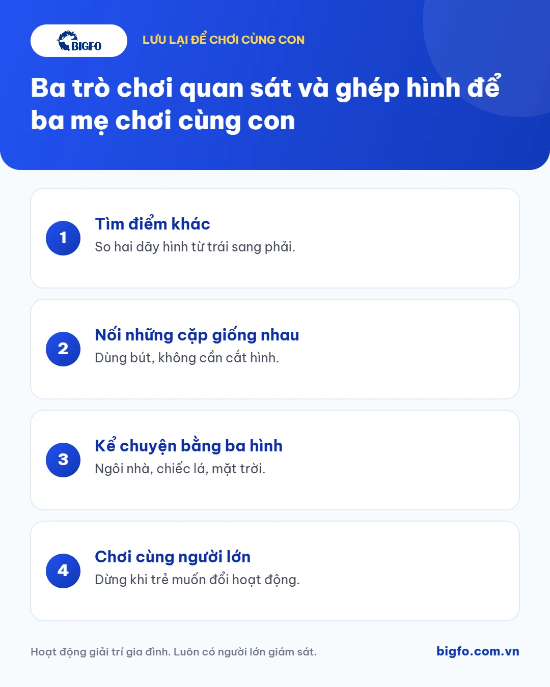Tóm tắt: Ba trò chơi quan sát và ghép hình để ba mẹ chơi cùng con